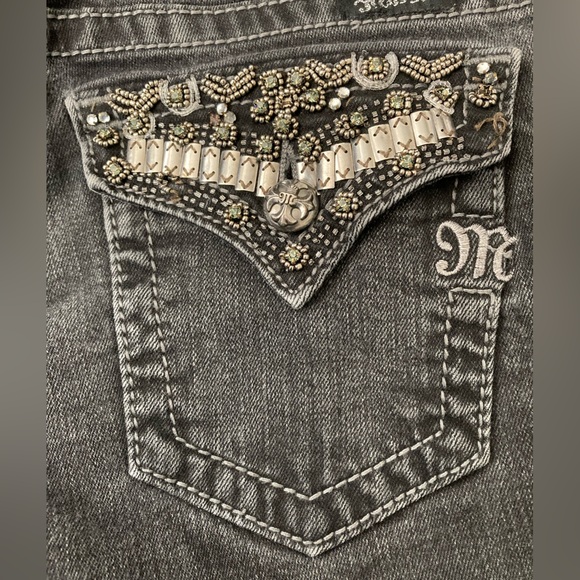 Miss Me Charcoal Black Embellished Flap Pocket Low Rise Skinny Jeans Size 27 - Picture 10 of 13